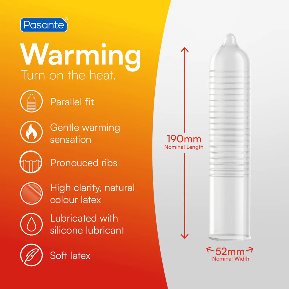 Pasante Warming Condoms – Ribbed with Warming Sensation Pasante Warming Condoms – Ribbed with Warming Sensation