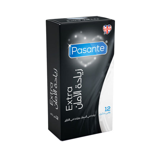 Pasante Extra safety condoms packaging on a white background