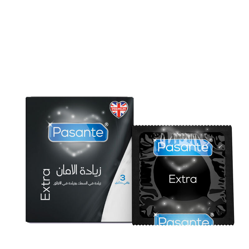 Pasante Extra condom packaging on a white background