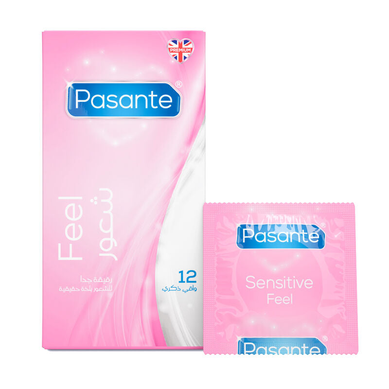 Pasante Sensitive Feel condoms packaging on a white background