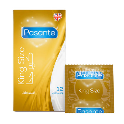 Pasante King Size condom packaging on a white background