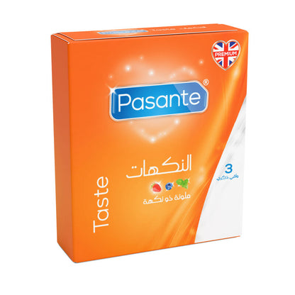 Orange packaging of Pasante products with branding and product details.