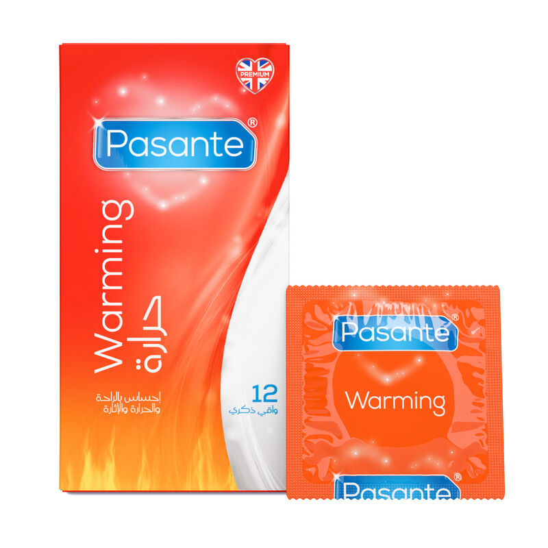 Pasante warming condoms packaging on a white background