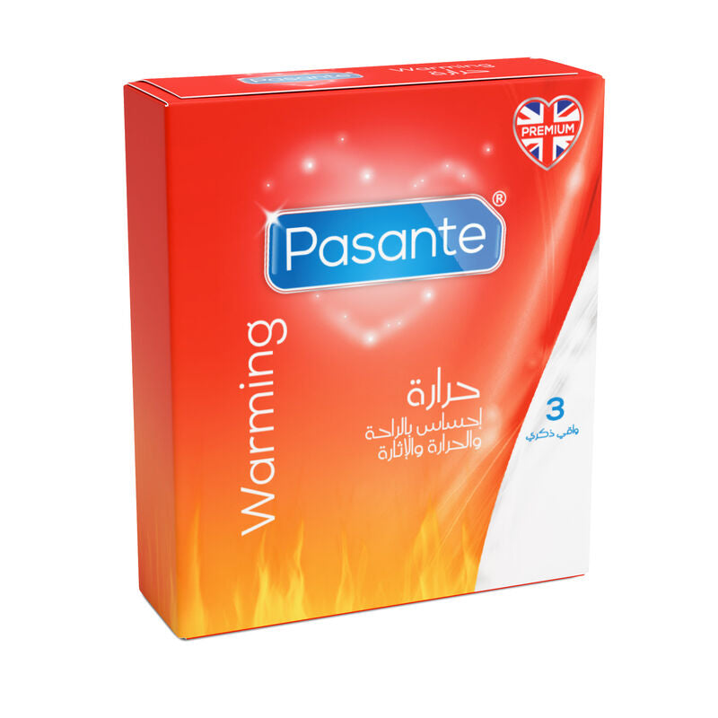 Pasante warming condoms packaging on a white background