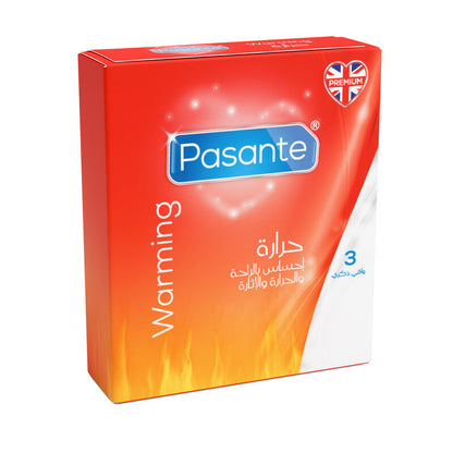 Pasante warming condoms packaging on a white background
