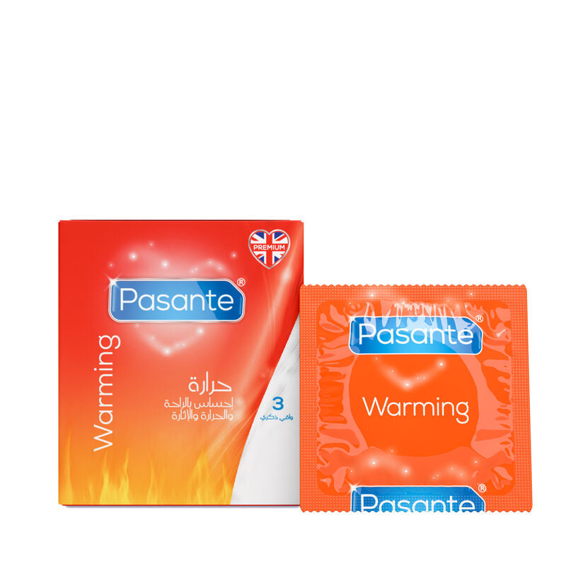 Pasante warming condoms packaging on a white background