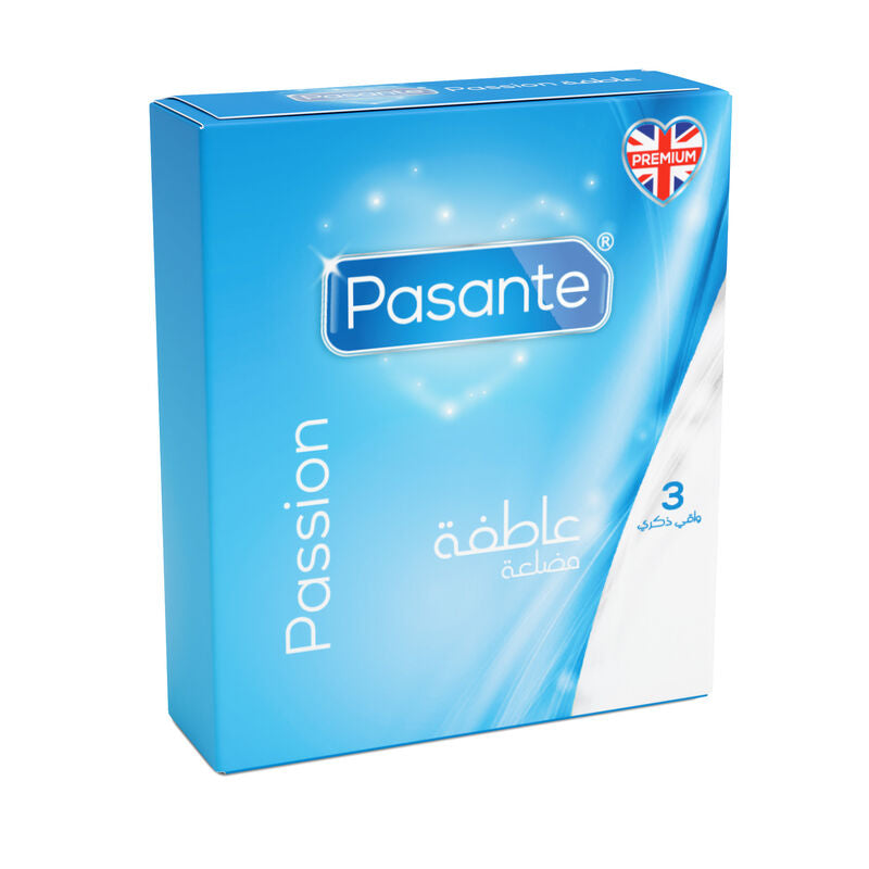 Pasante Passion condom packaging on a white background